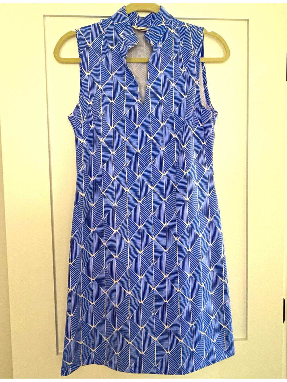 MAHI GOLD Women's A-Line Knee Length Skirt Blue/White Geometric Print